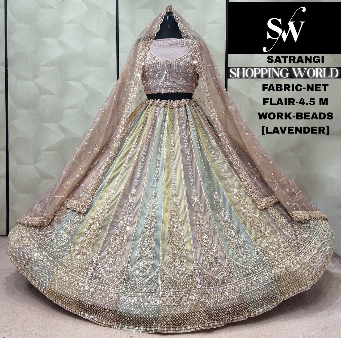 Multicolour Pink Net Lehenga