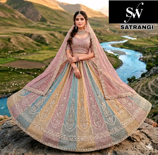 Multicolour Lavender Net Lehenga