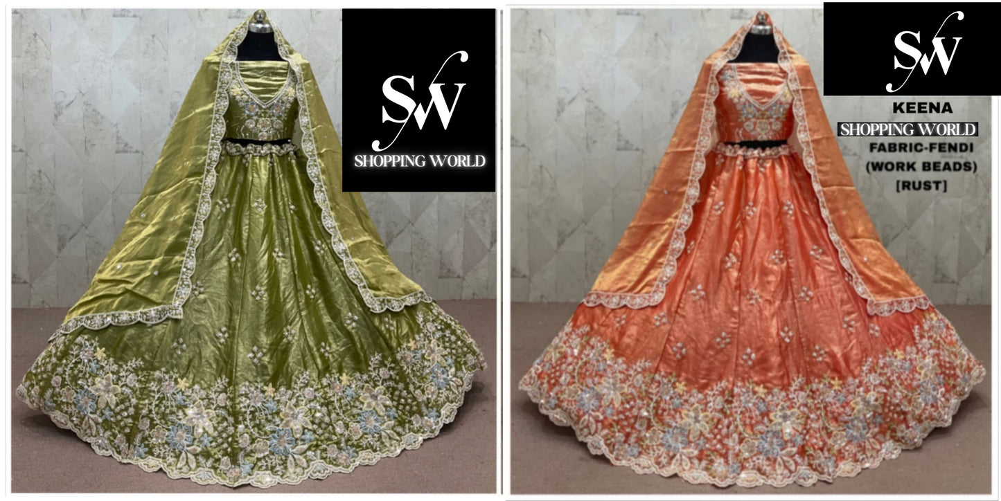 Mehendi Green Rust Orange Fendi Lehenga