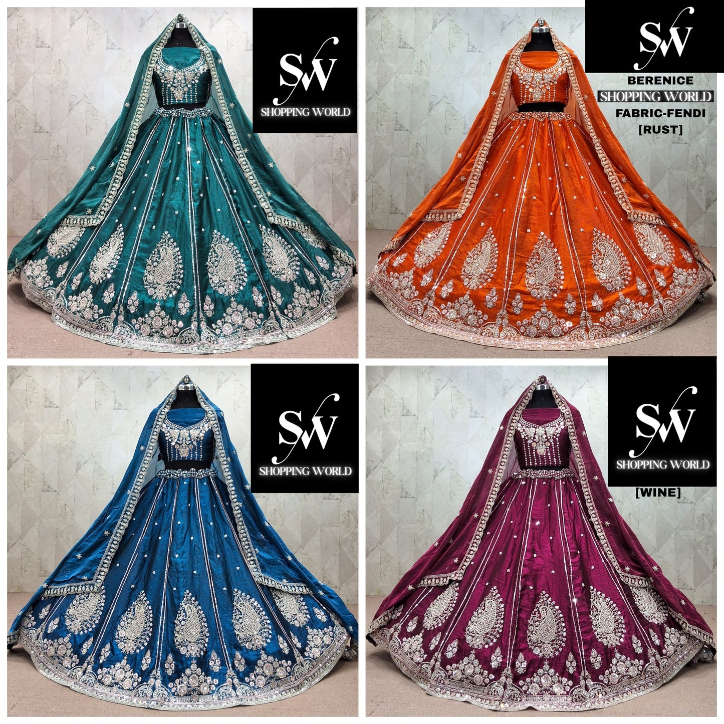 Rust Orange Wine Blue Rama Green Fendi Lehenga