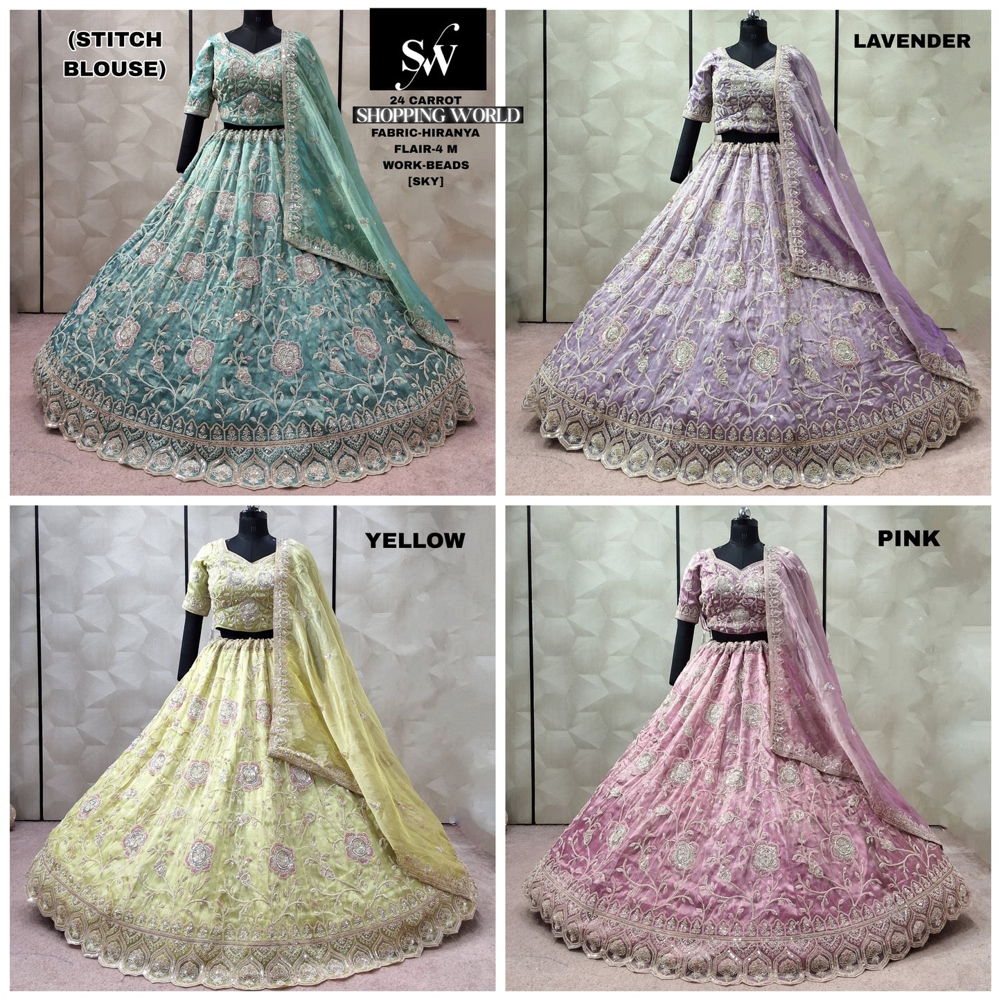 Sky Blue Lavender Yellow Haldi Mehendi Pink Hiranya Lehenga