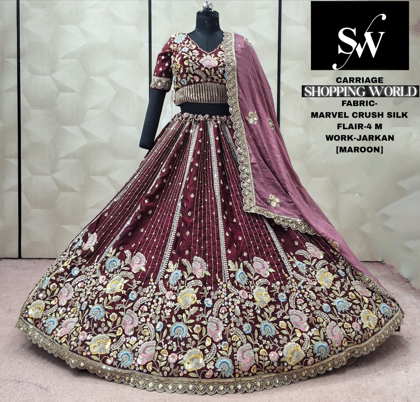 Coffee Brown Marvel Crush Silk Lehenga