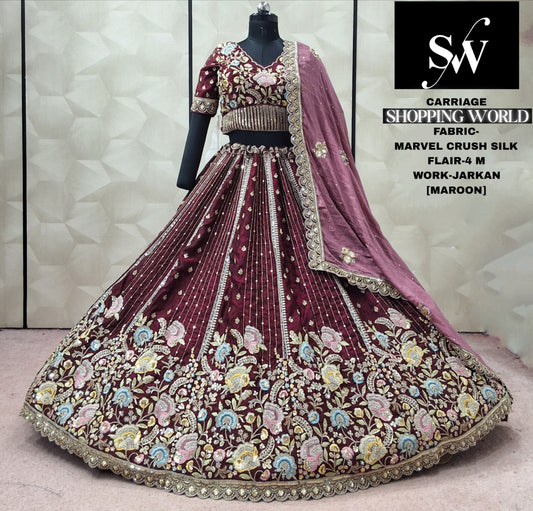 Morpeach Blue Marvel Crush Silk Lehenga