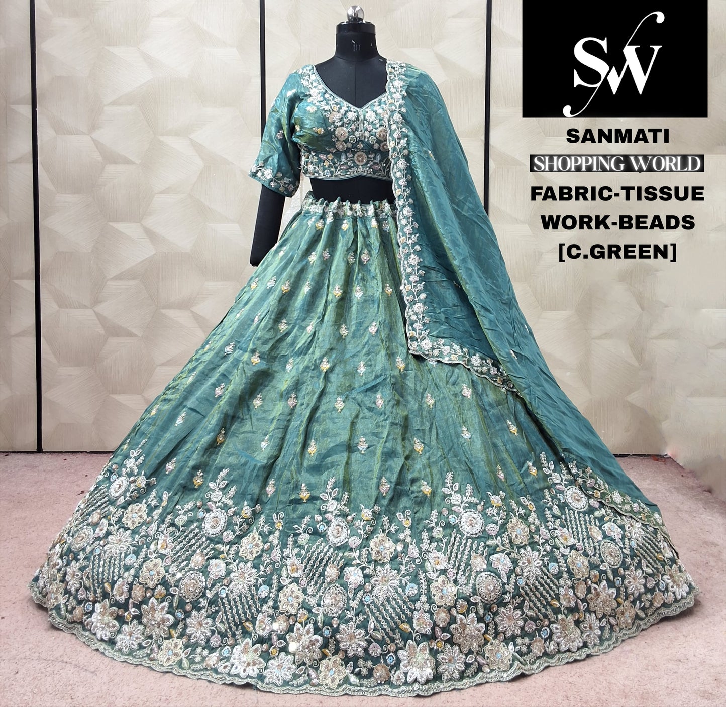 Sea green Tissue Lehenga
