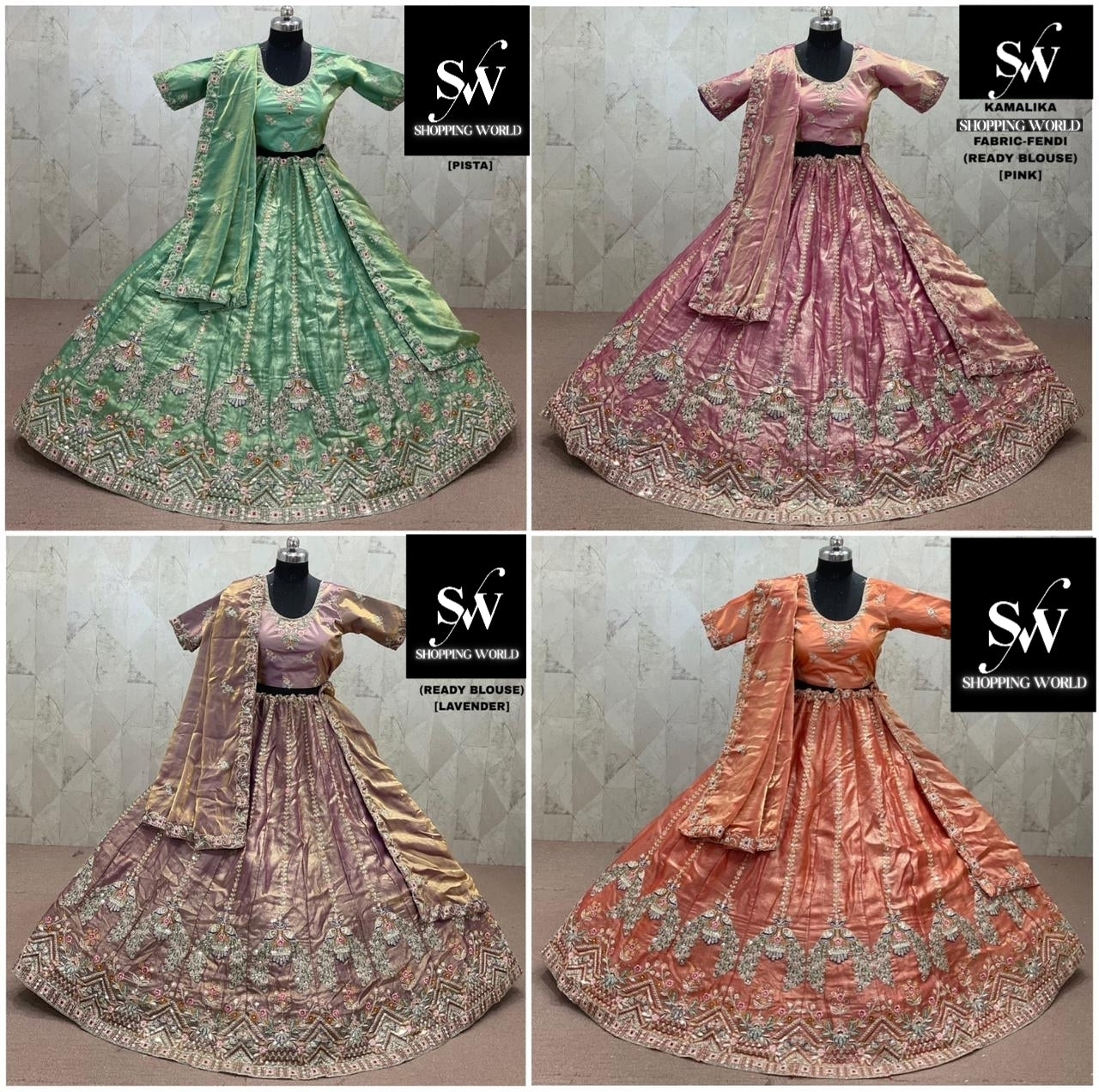 Pista green Pink Lavender Rust Orange Peacock Lehenga