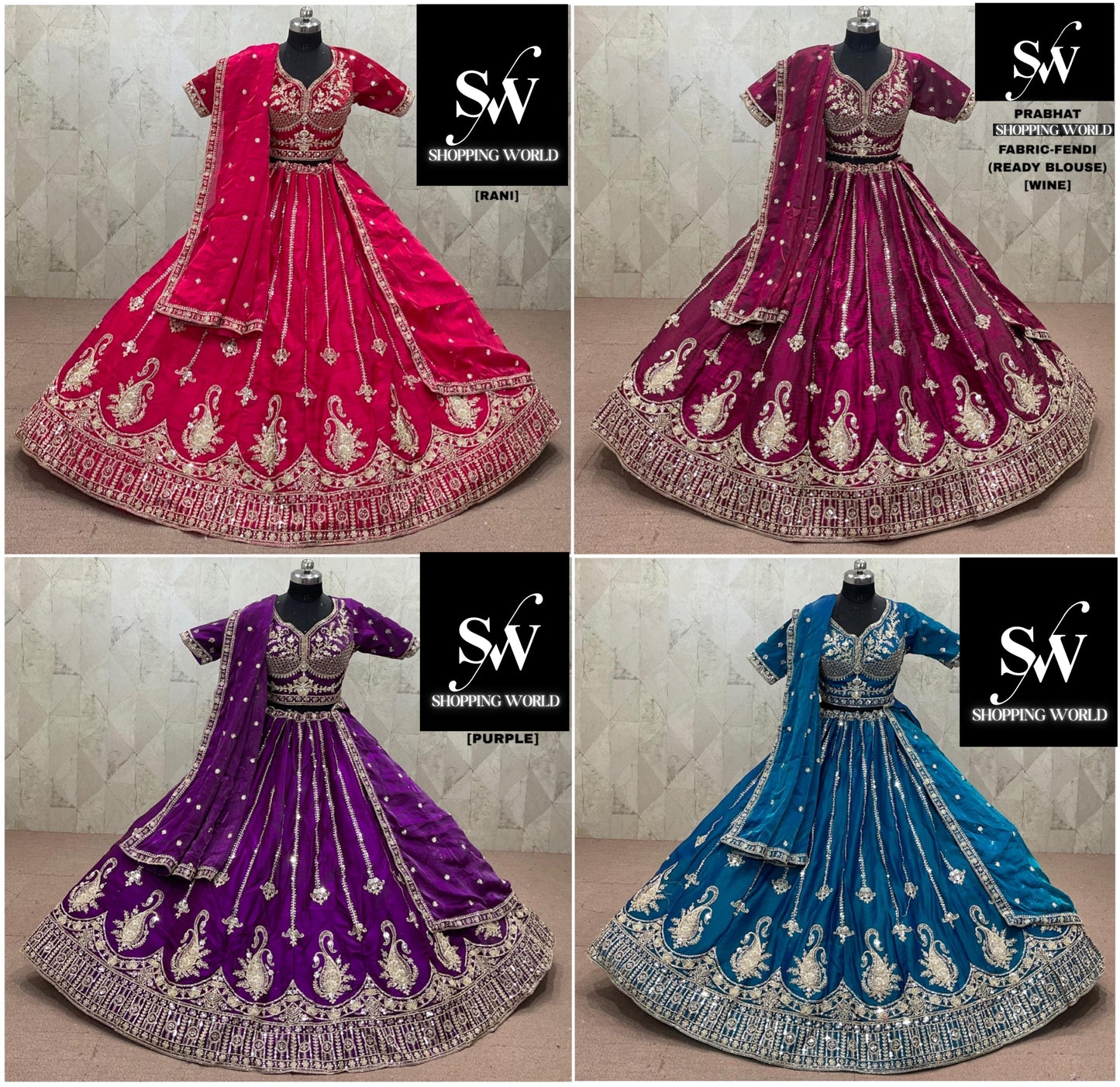 Rani pink wine Purple Sky Blue Fendi Lehenga