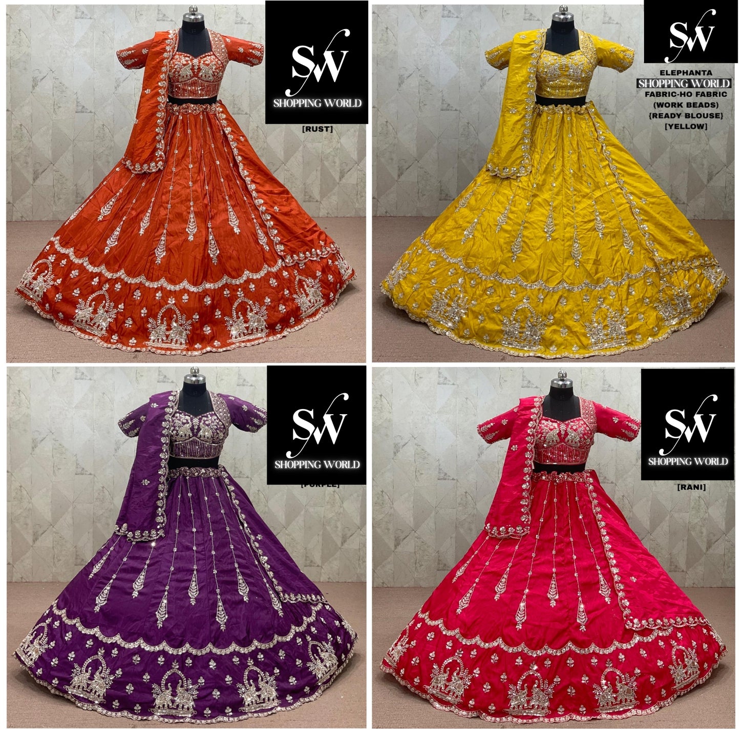 Purple Rust Orange Yellow Haldi Mehendi Purple Ho Fabric Lehenga