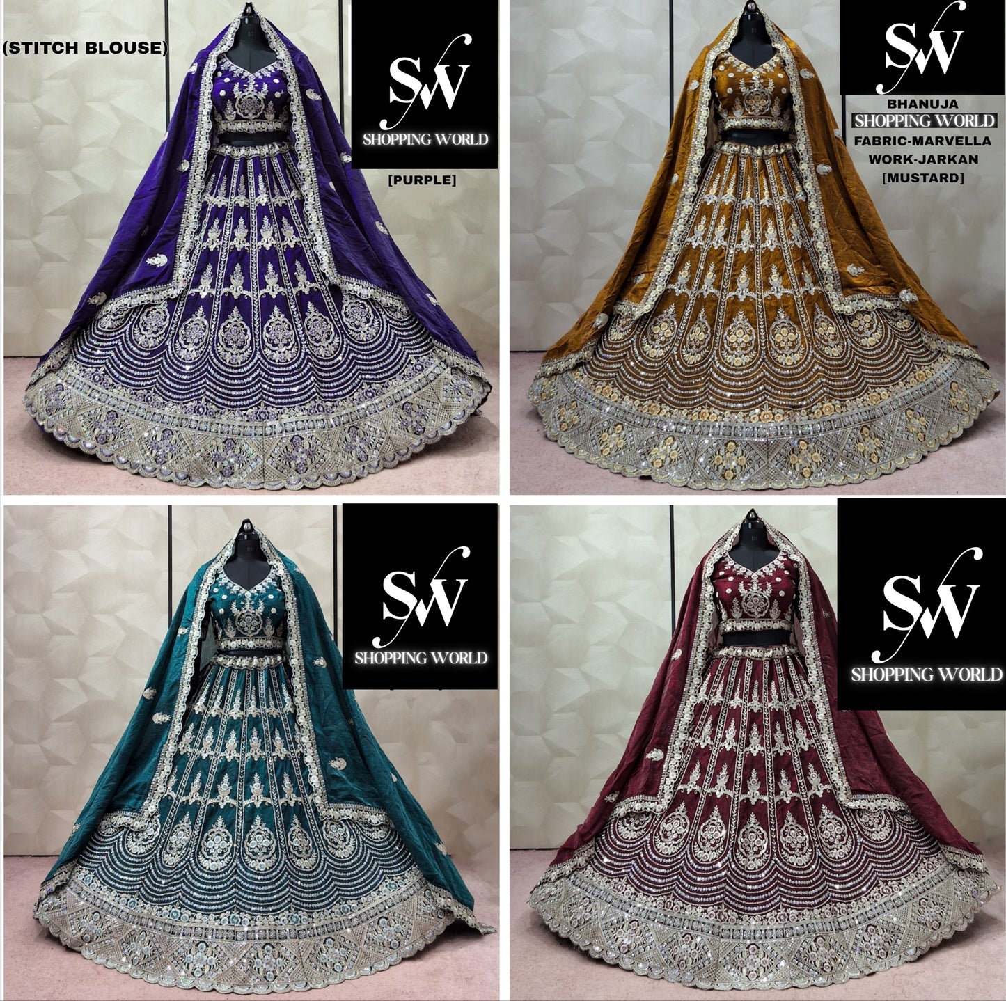 Purple Mustard Green Maroon Marvella Lehenga