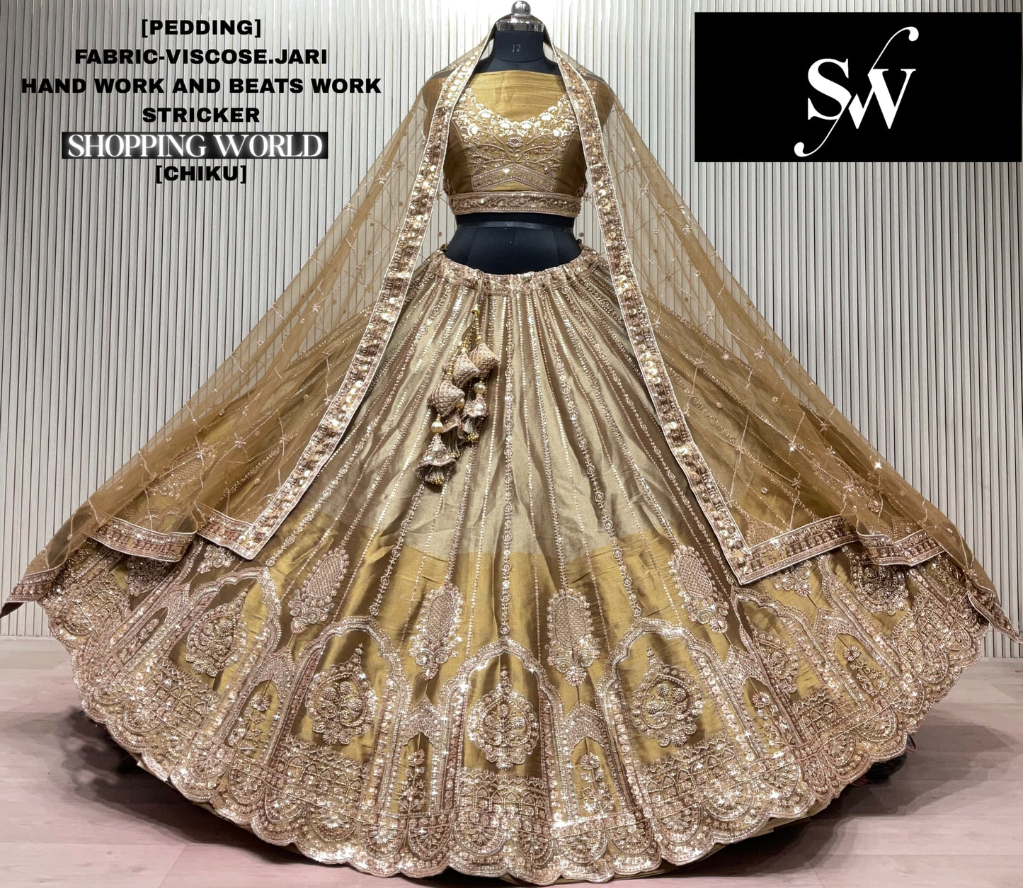 Chiku golden Visocose Jari Lehenga