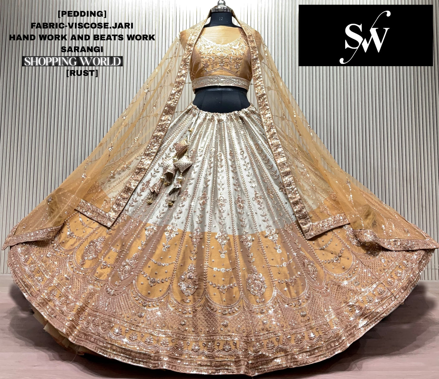 Rust Orange Visocose Jari Lehenga