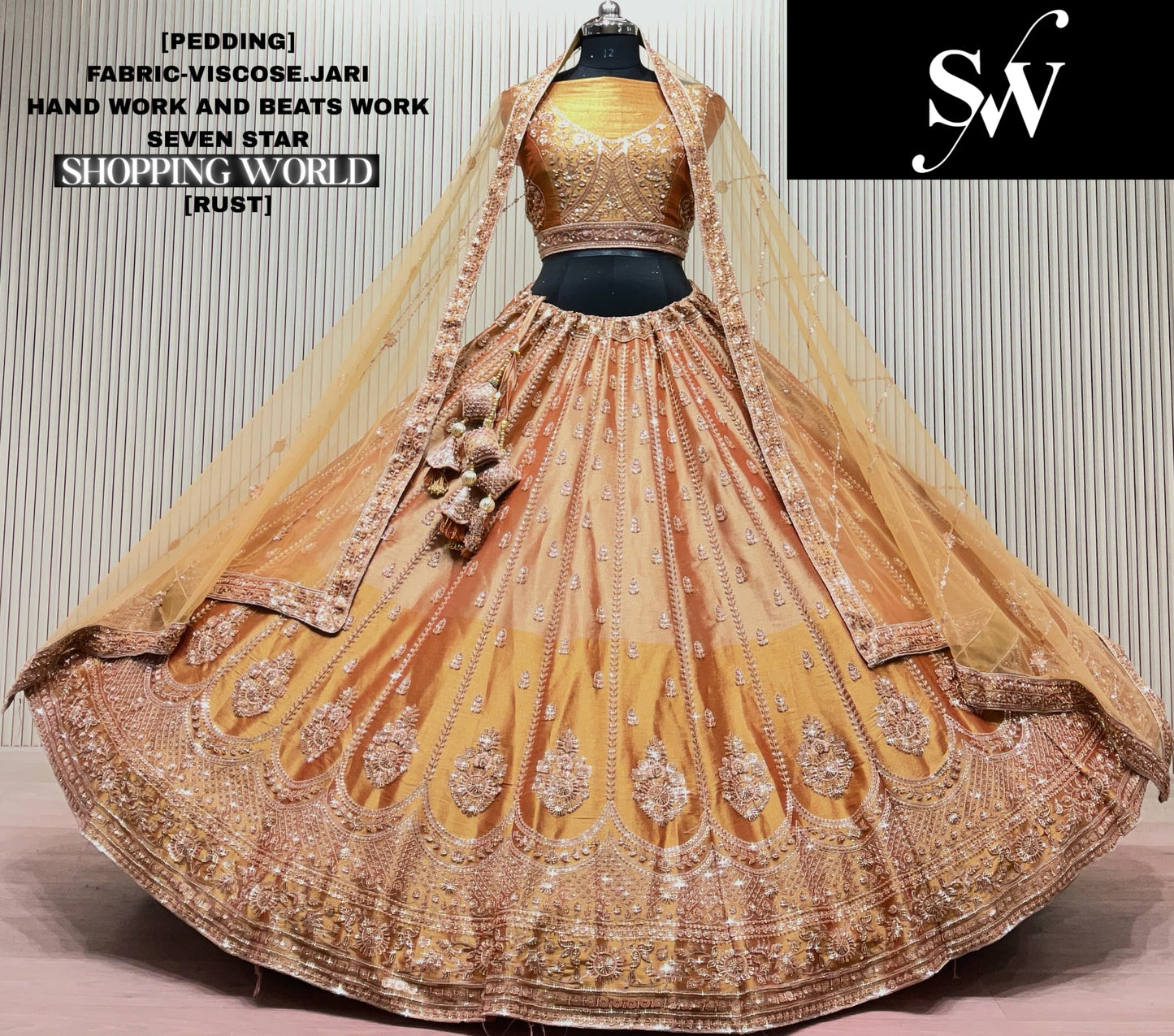 Rust Orange Visocose Jari Lehenga