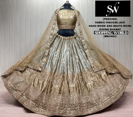 Mehendi Green Lavender Viscose Jari Lehenga