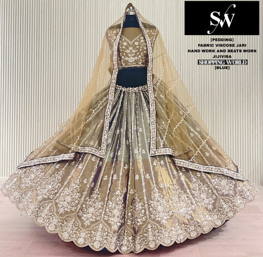 Mehendi green golden Visocose Jari Lehenga