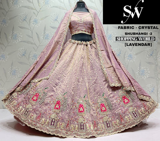 Peach Peacock Crystal Lehenga