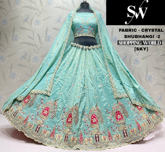 Cream White Peacock Crystal Lehenga