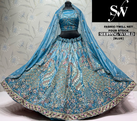 Pink Peacock Twill Net Lehenga