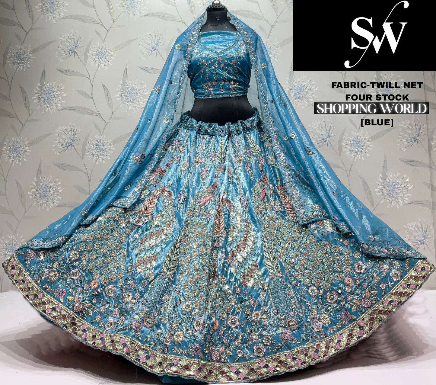 Lavender Peacock Twill Net Lehenga