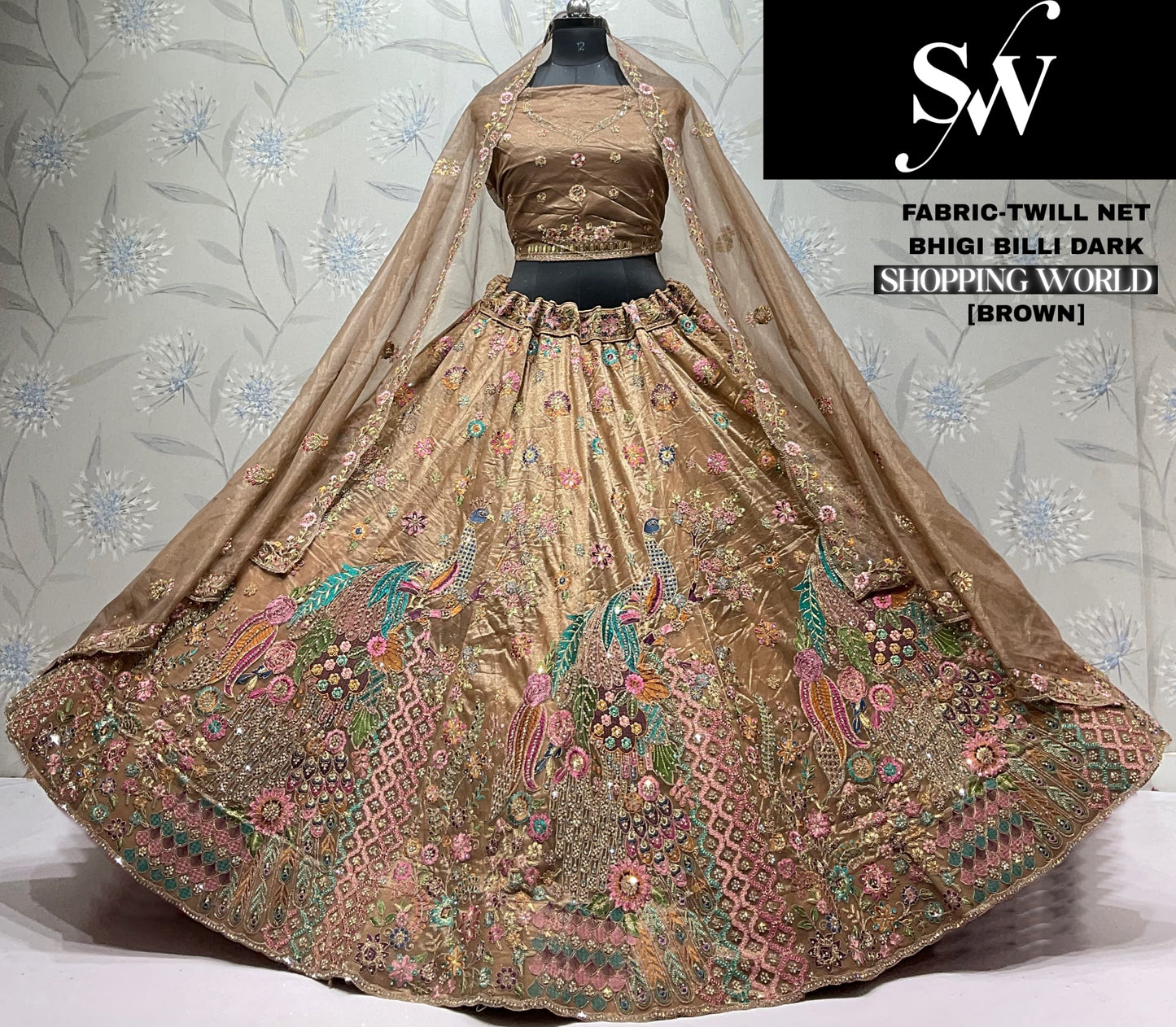 Lavender Peacock Twill Net Lehenga