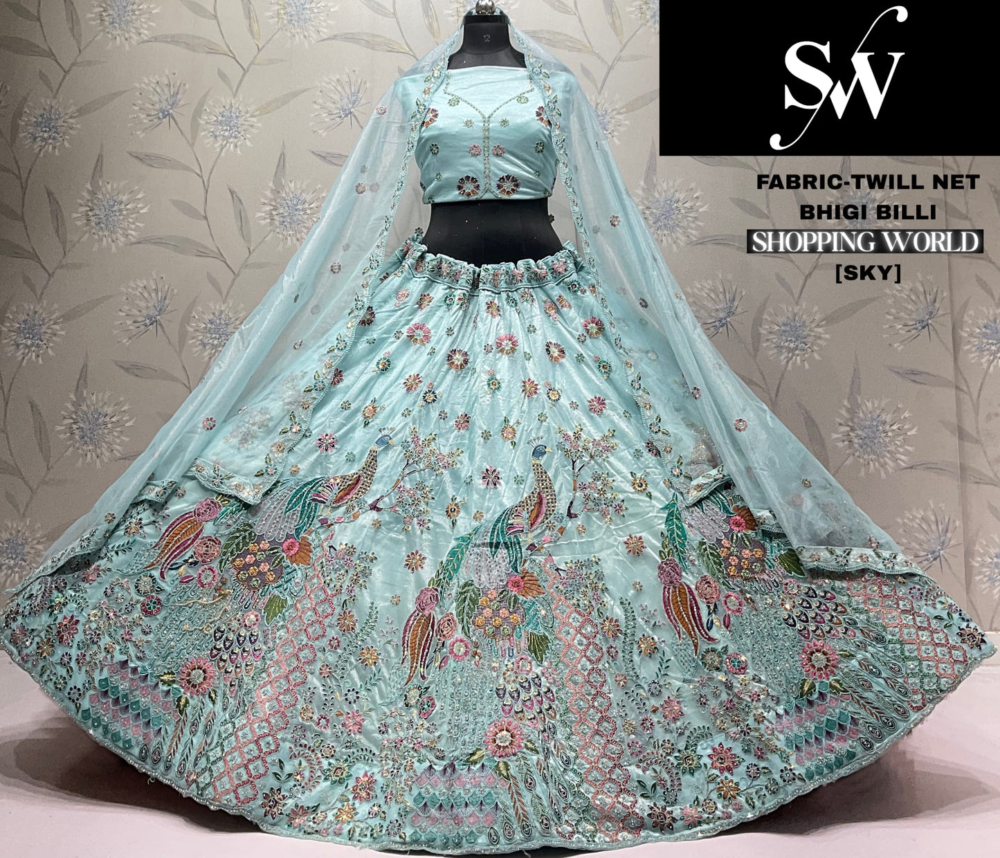 White Peacock Twill Net Lehenga