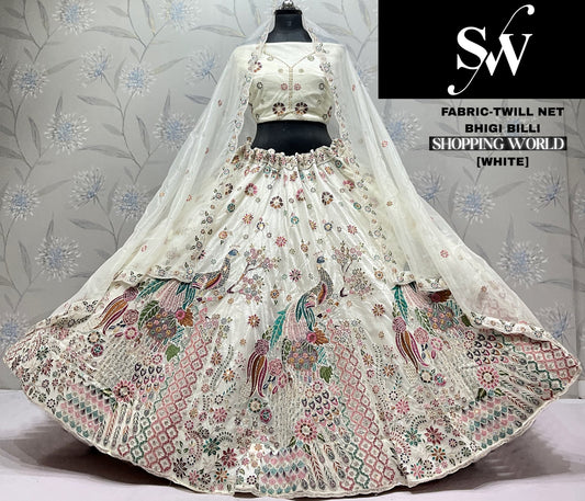 Sky Blue Peacock Twill Net Lehenga