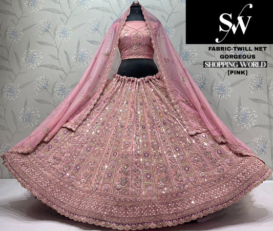 Sky Green Twill Net Lehenga