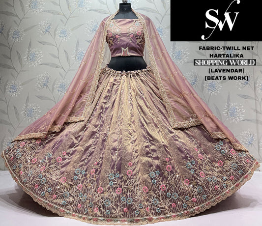 Peach Twill Net Lehenga