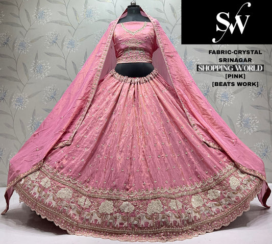 Cream White Crystal Lehenga
