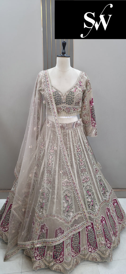 Baby pink peacock Crop Top Lehenga