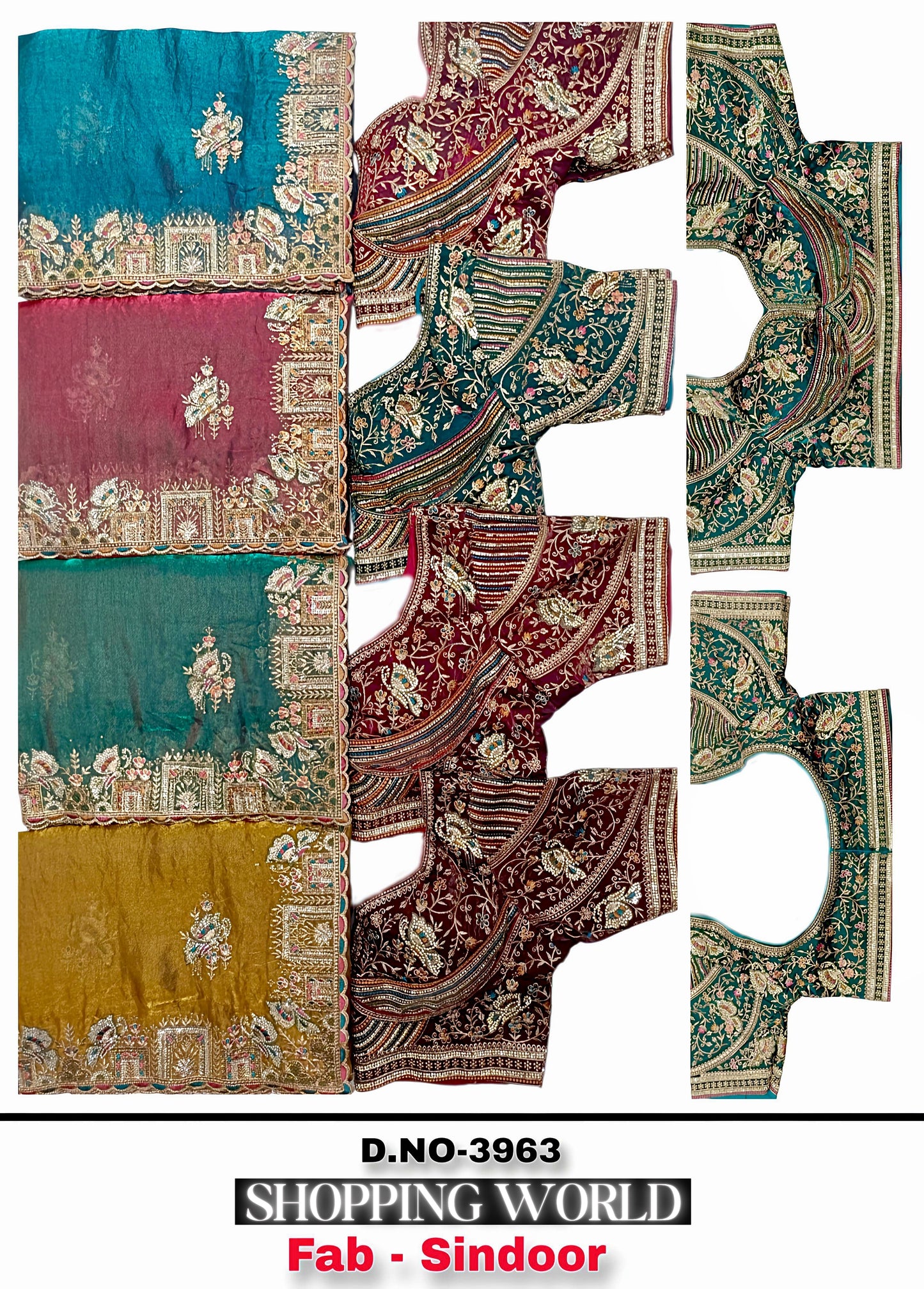 Blue Baby pink Sea green Yellow Sindoor Saree