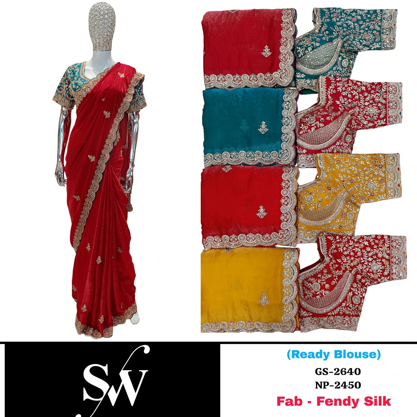 Hot Pink Yellow Haldi Mehendi Maroon Blue Fendy Silk Saree