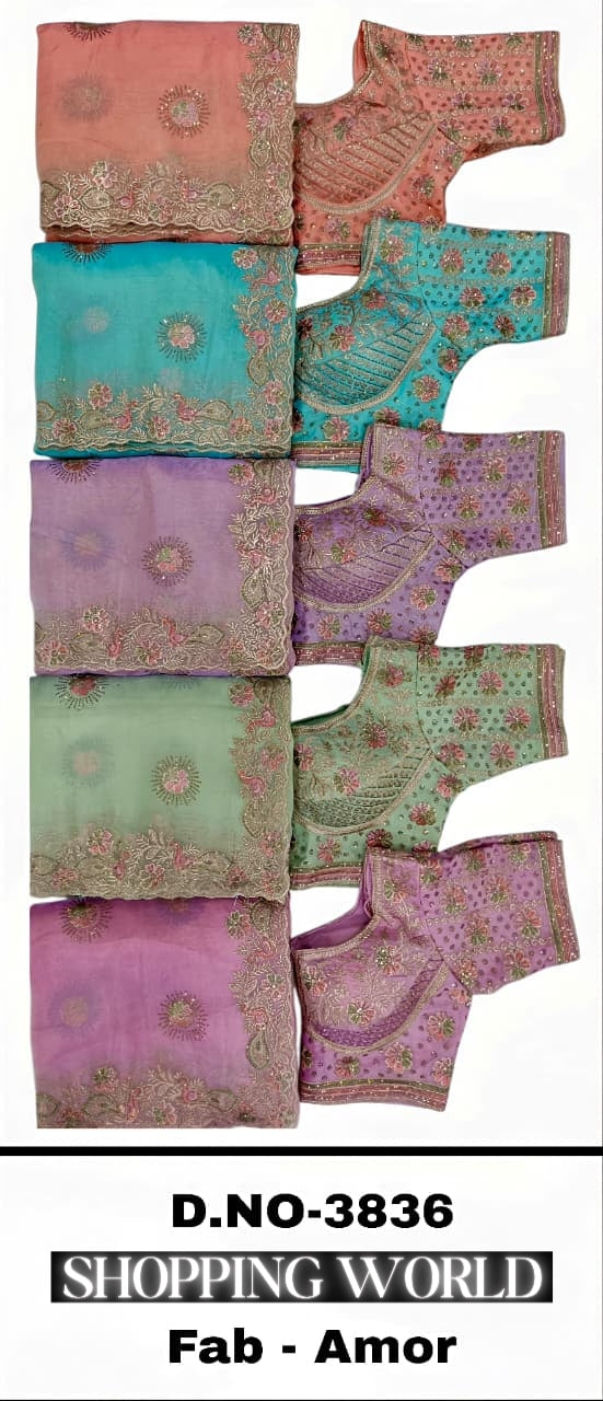 Baby pink Sea Blue Pista Green Peach Amor Saree