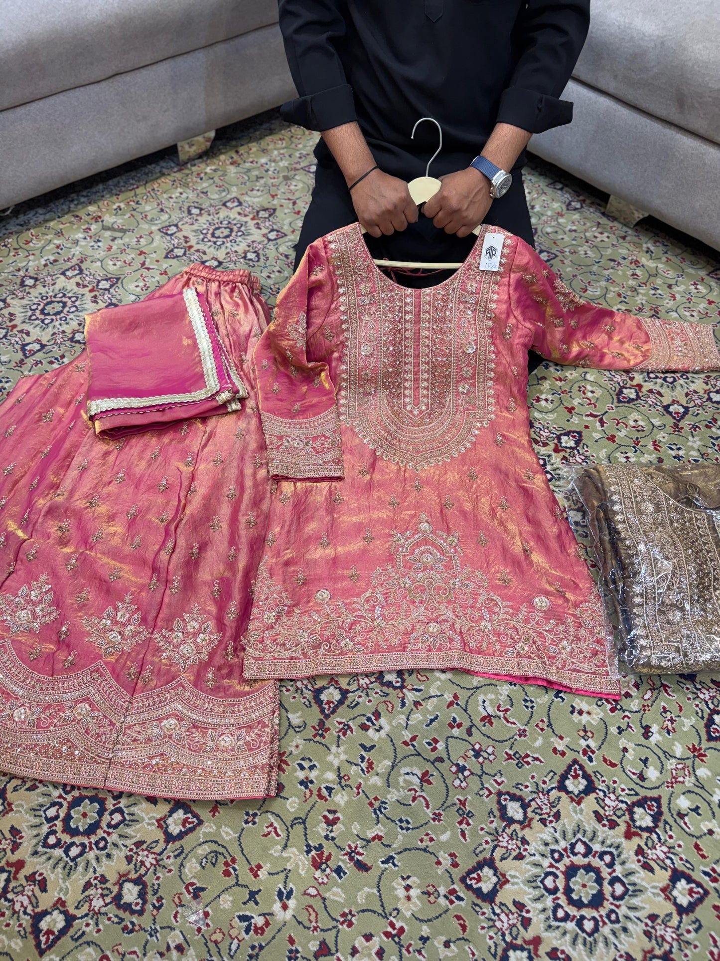 Pink Rust Brown Long Shrug Dress Material