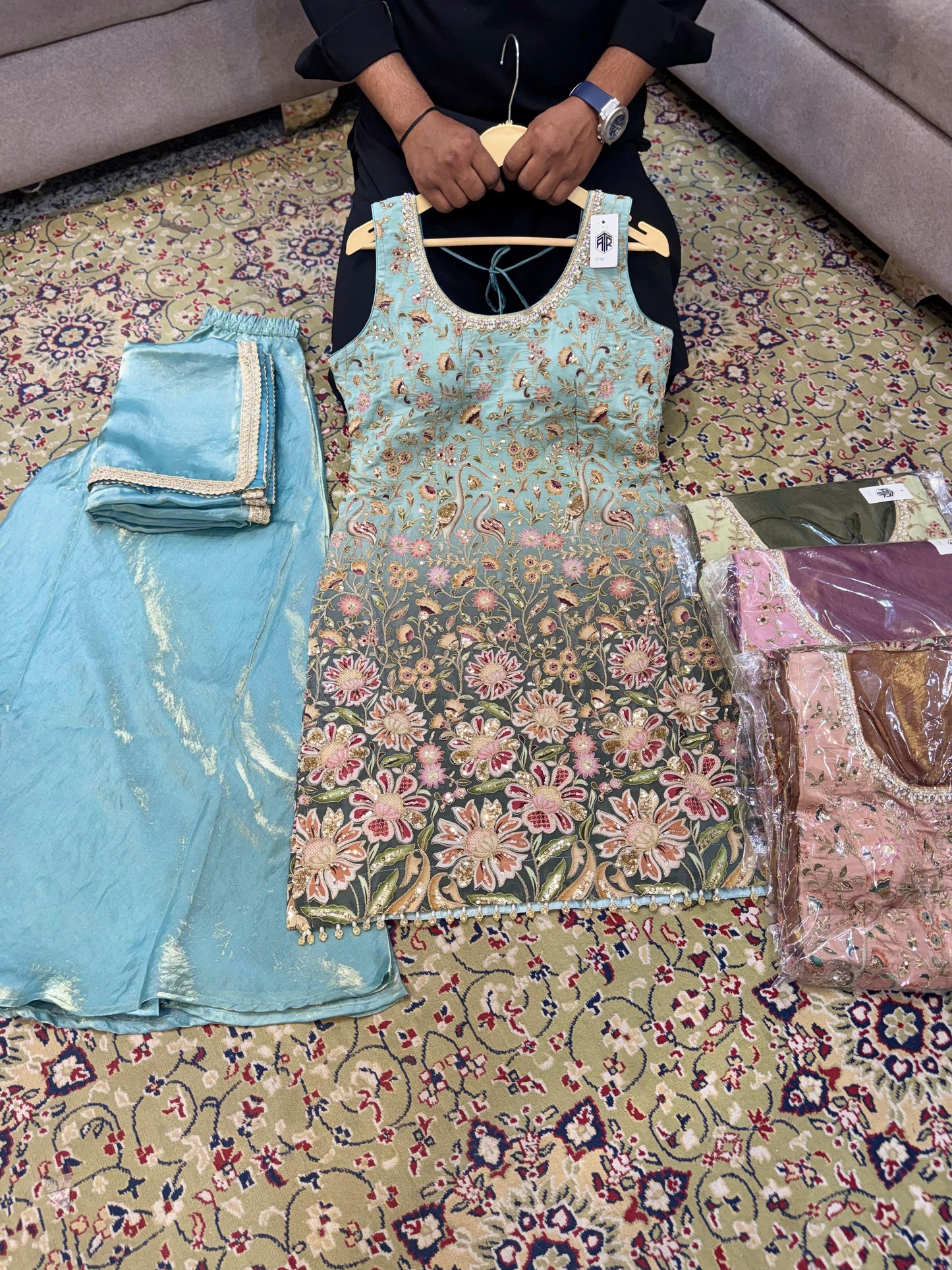 Sky Blue Green Hot Pink Rust Brown Long Shrug Dress Material