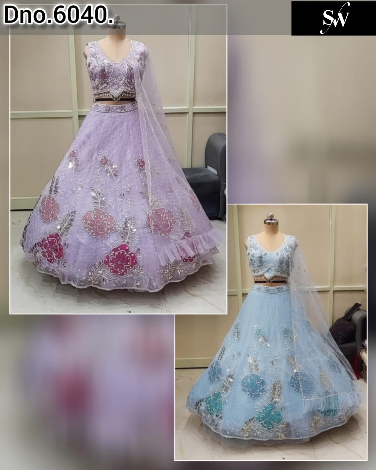 Lavender Sky Blue Pdp Crop Top Lehenga - Shopping World