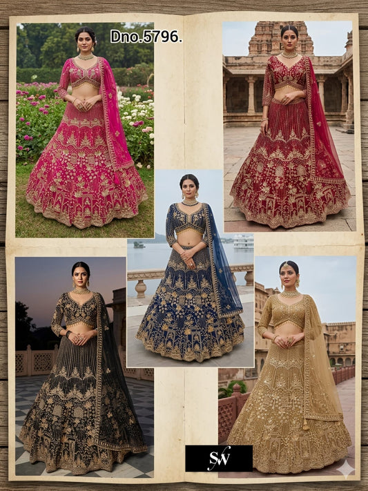 Hot Pink Golden Black Blue Crop Top Lehenga
