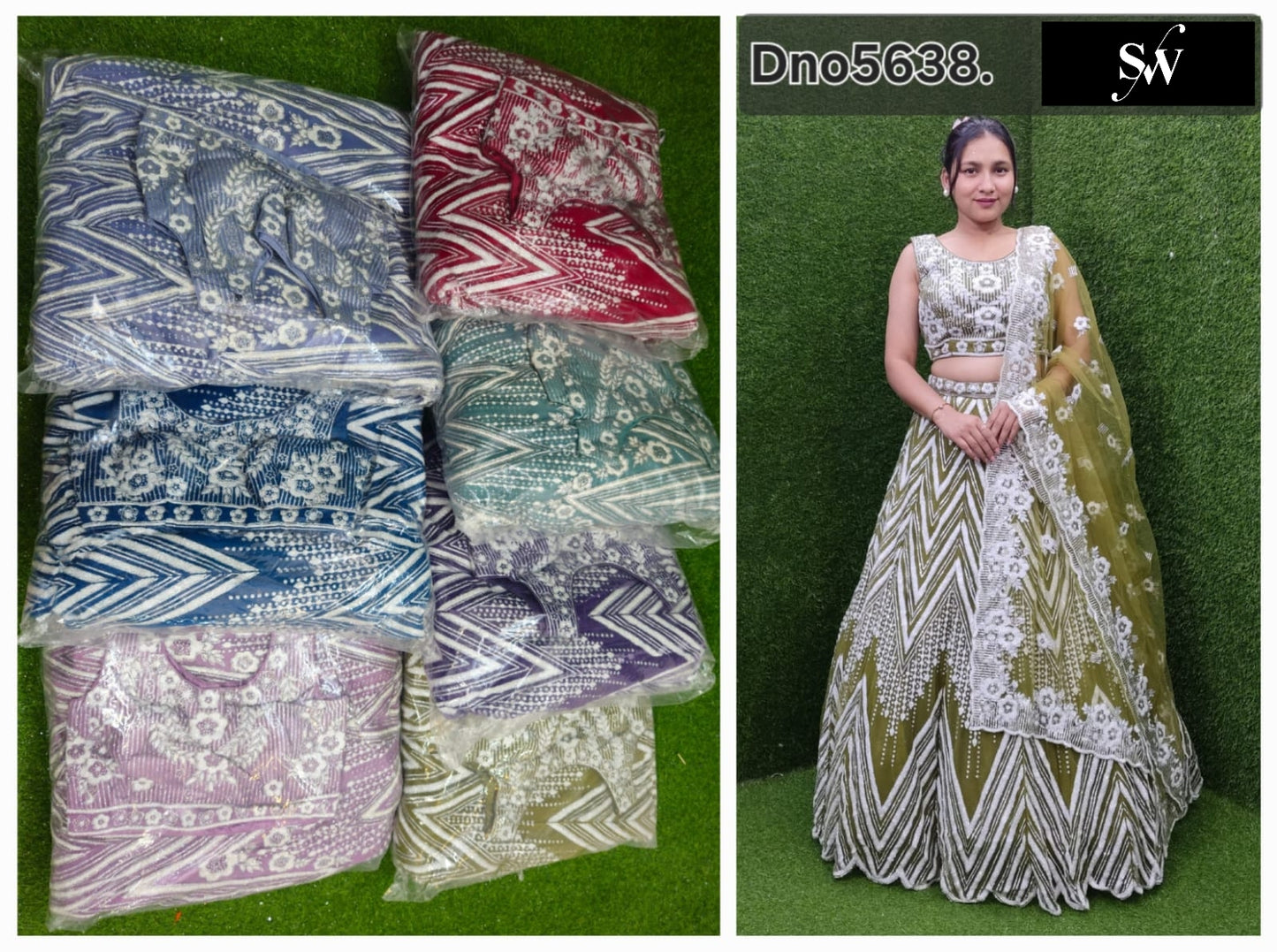 Yellow Hot Pink Baby Pink Sky Blue Purple Crop Top Lehenga