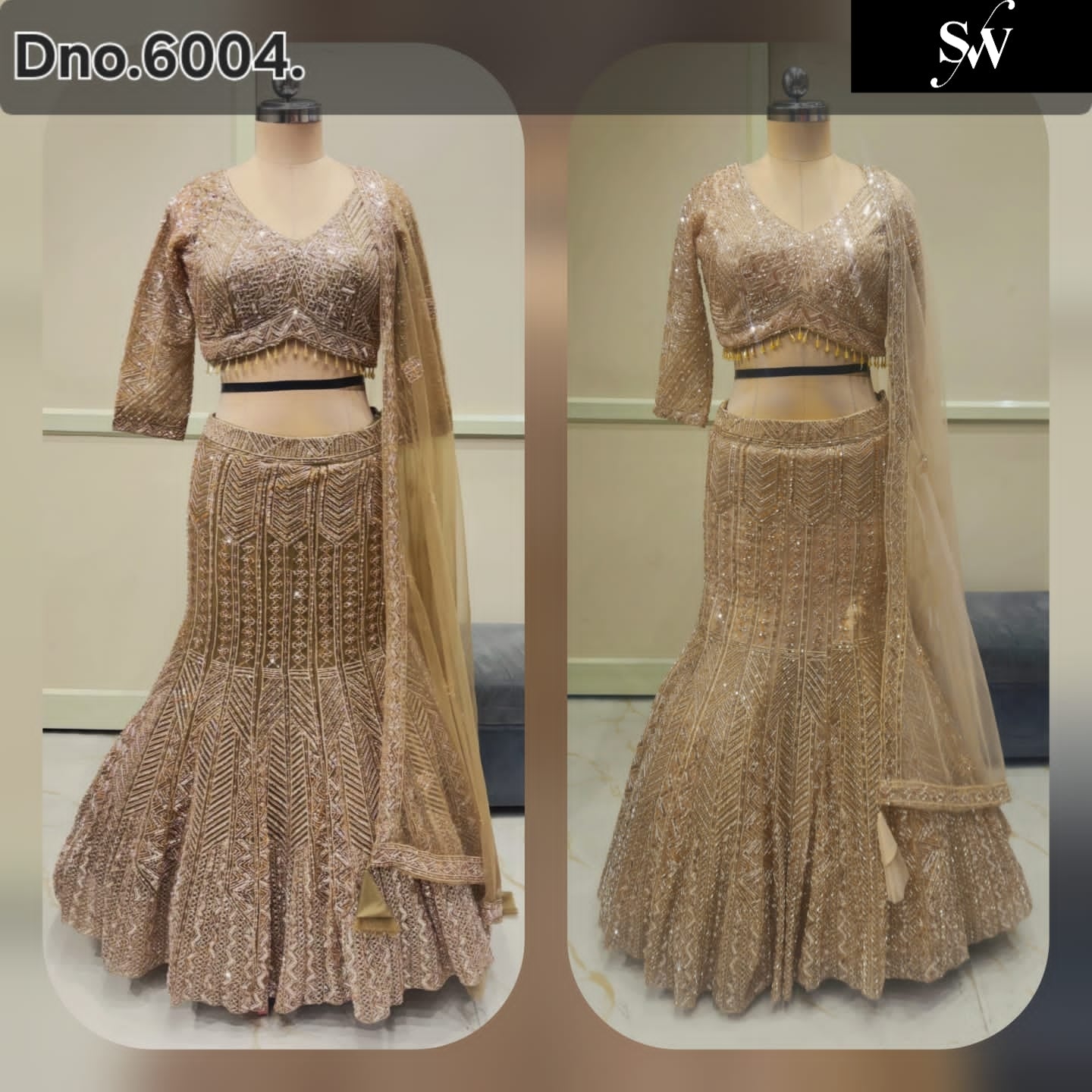 Mustard Golden Fishcut Crop Top Lehenga