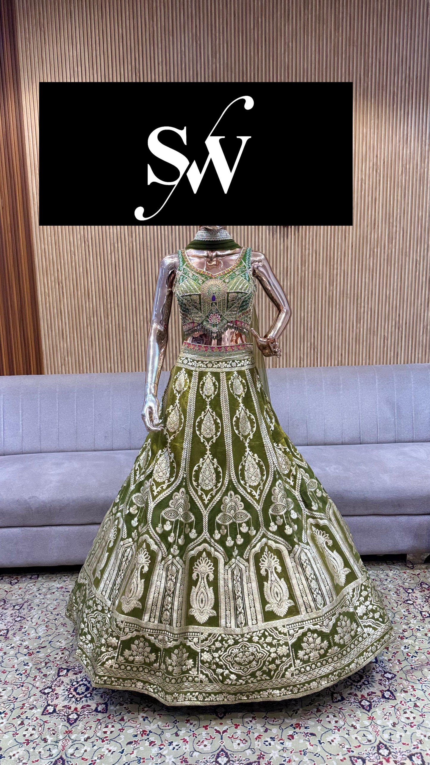 Green Crop Top Lehenga