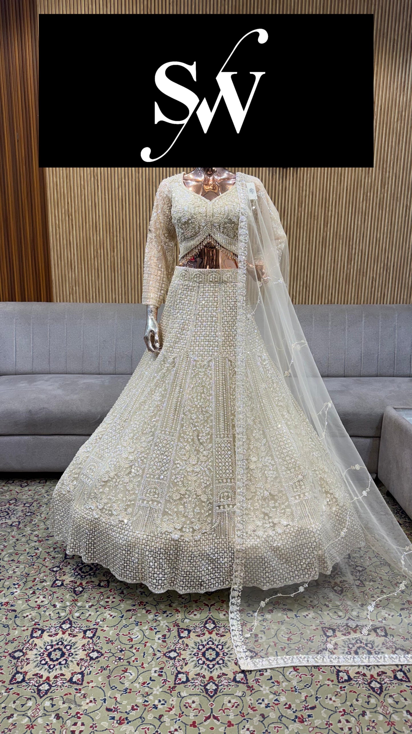 Off White Crop Top Lehenga