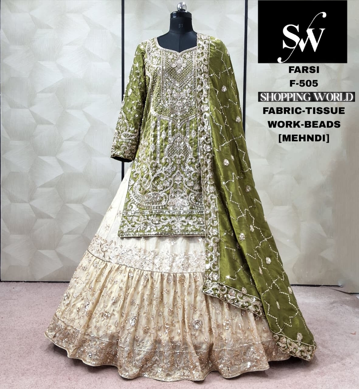 Mehendi Green Tissue peplum long Dress Farshi Gaharara Dress Special