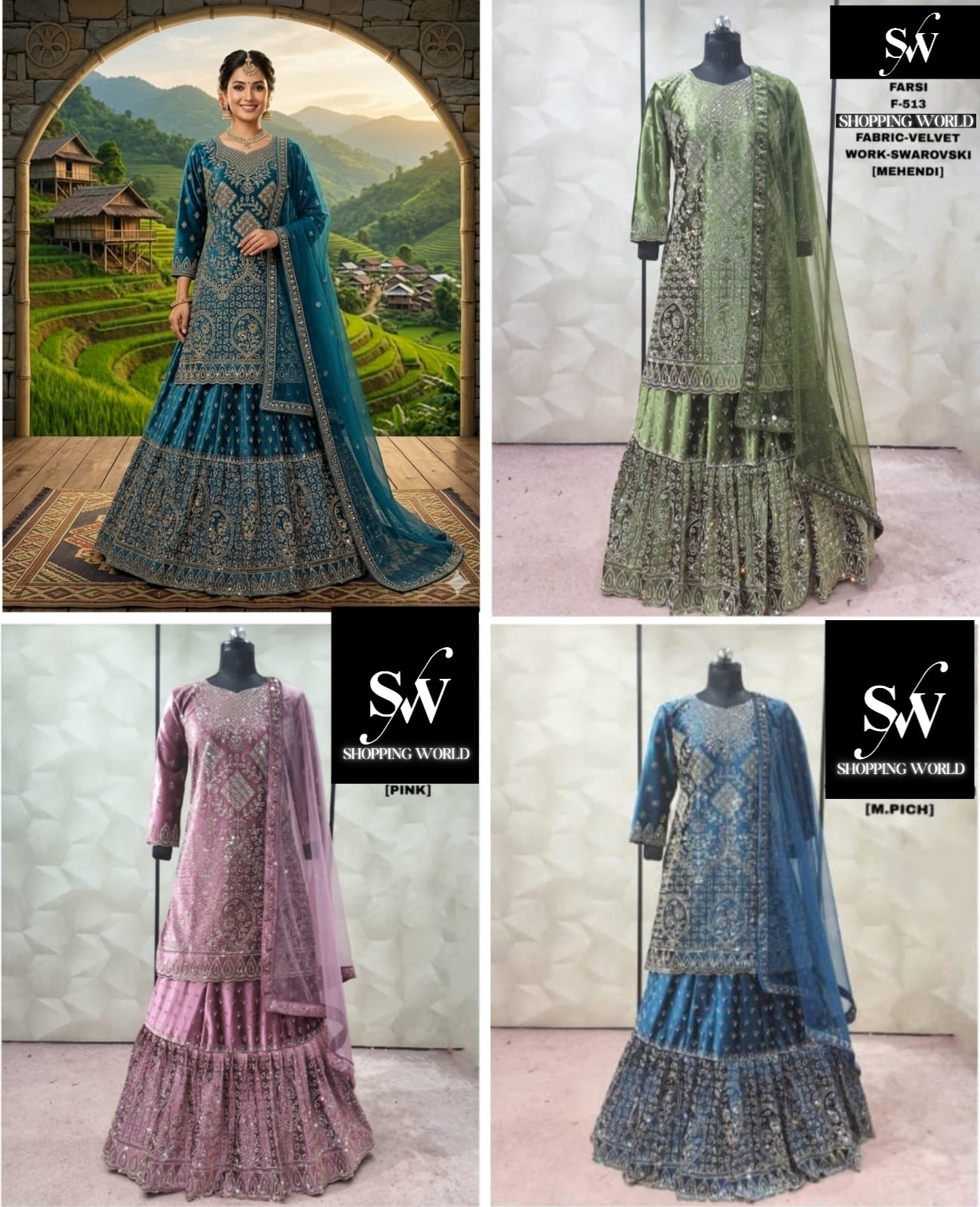 Blue Mehendi Green Pink peplum long Dress Farshi Gaharara Dress Special
