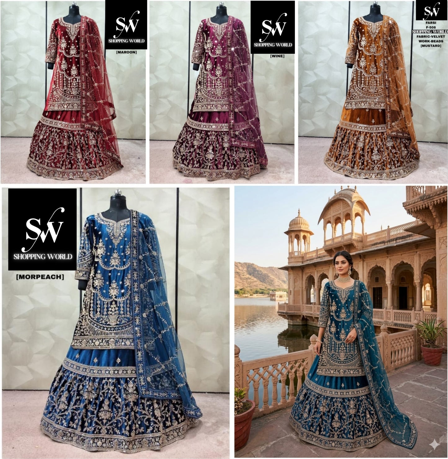 Maroon Wine Mustard Morpeach Blue peplum long Dress Farshi Gaharara Dress Special