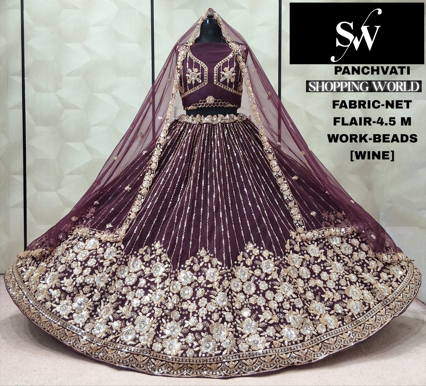 Maroon Net Lehenga