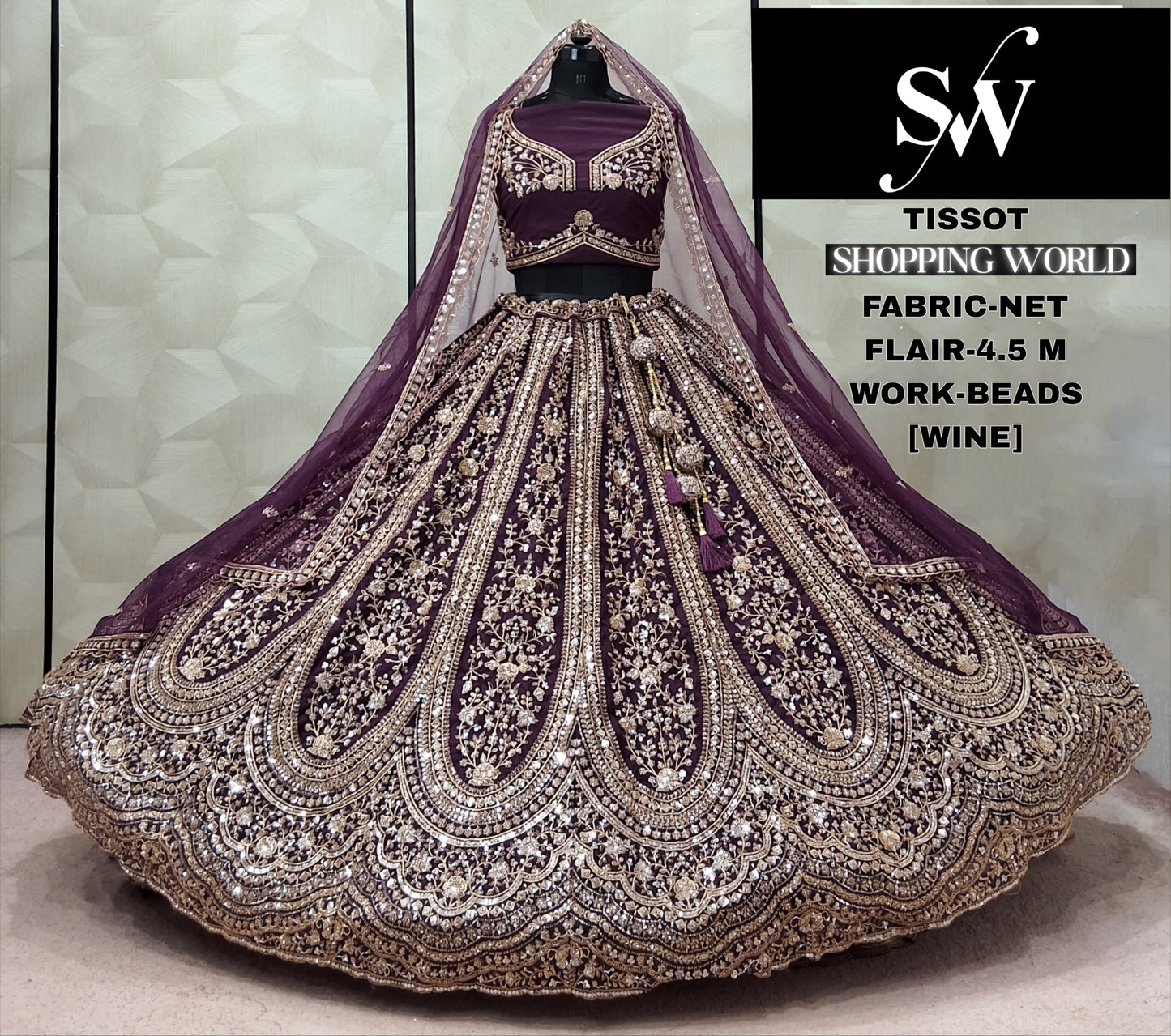 Maroon Net Lehenga