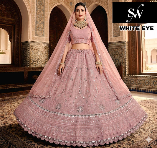 Sky Green Twill Net Lehenga