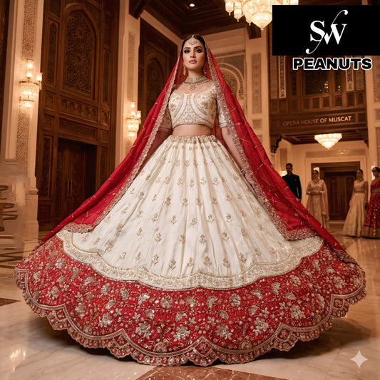 White Pink Jacquard lehenga