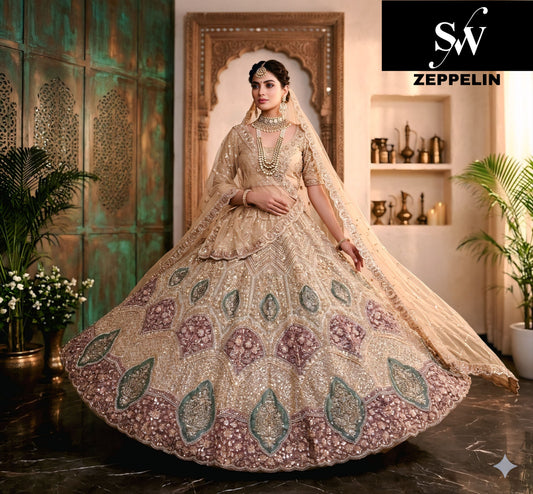 Pista Green Peacock Net Lehenga
