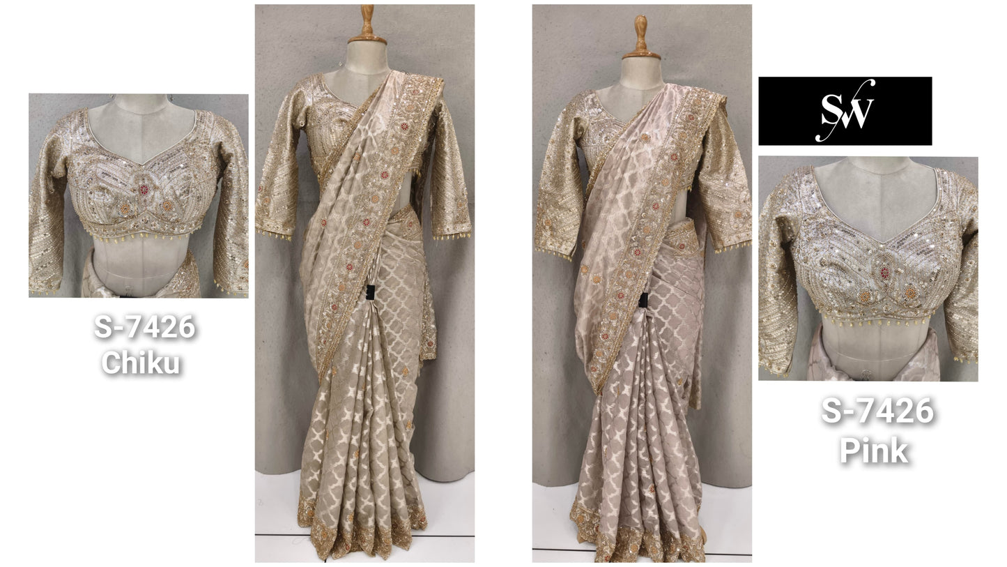Chiku Golden Pink Designer Saree