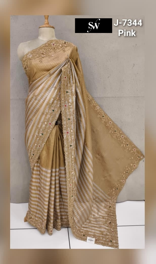 Pink Golden Designer Saree