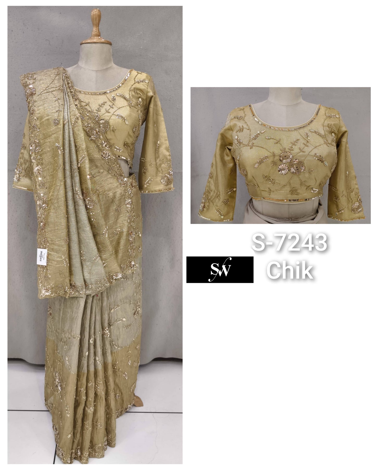 Chiku Golden Designer Saree